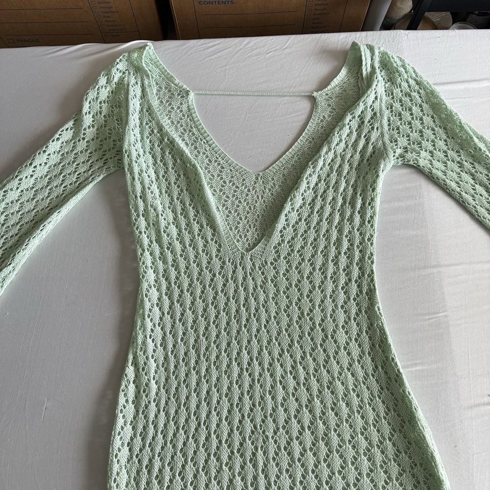Crochet Open Knit Beach Cover Up Size S Dress Boho Festival Beach Hippie Resort - Picture 3 of 13